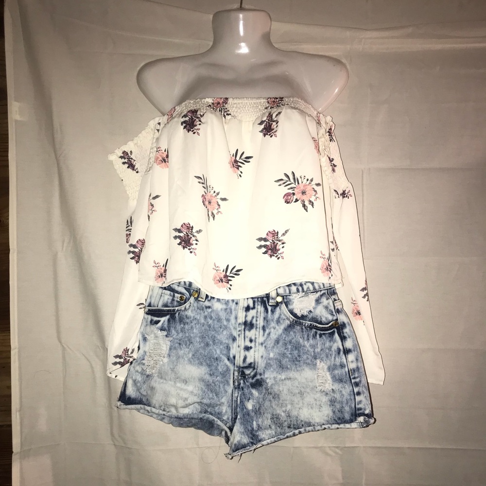 Honey punch off the shoulder floral top
